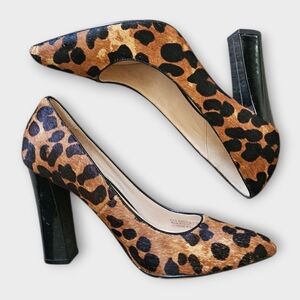Cole Haan Chelsea Calf Hair Leopard Print Chunky Heel Pumps Women 7.5B